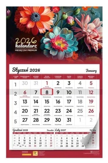 Kalendarz ścienny 2026 miesięczny Premium