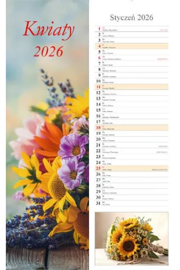 Kalendarz ścienny 2026 pasek Kwiaty