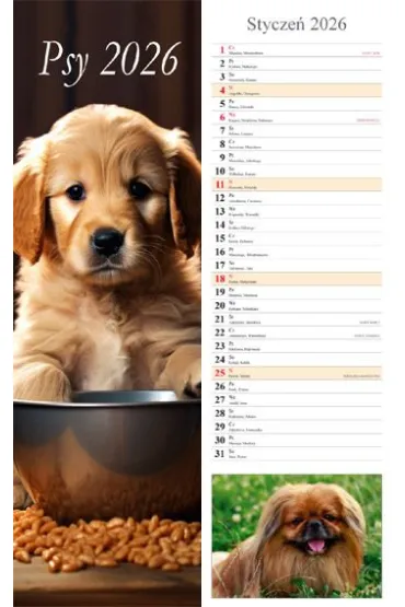 Kalendarz ścienny 2026 pasek Psy