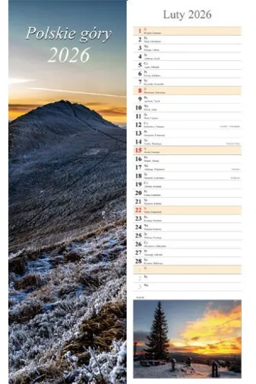 Kalendarz ścienny 2026 pasek Polskie góry