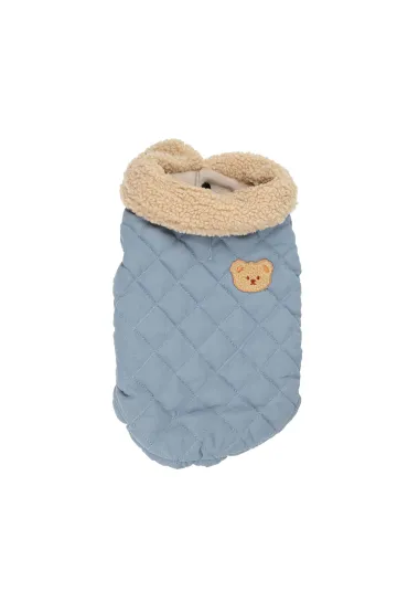 Kurtka, dla psa, niebieska, pikowana, naszywka miś, rozmiar M, 40