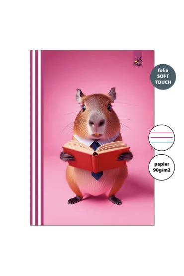 Zeszyt A4 32 kartki w 3 linie kolor 90g Kapibara różowa