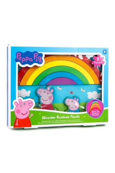 Świnka Peppa - drewniana układanka tęczowa