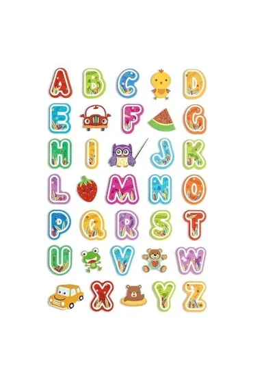 Naklejki z pianki i brokatem Kolor alfabet 35 szt