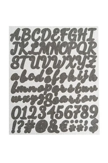 Naklejki z brokat Litery cyfry znaki czarne 83 szt