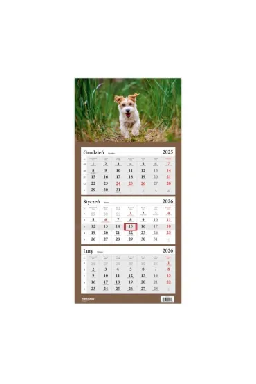 Kalendarz 2026 trójdzielny Pies terier HELMA
