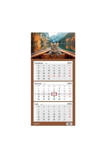 Kalendarz 2026 trójdzielny Lux Kot w łódce HELMA