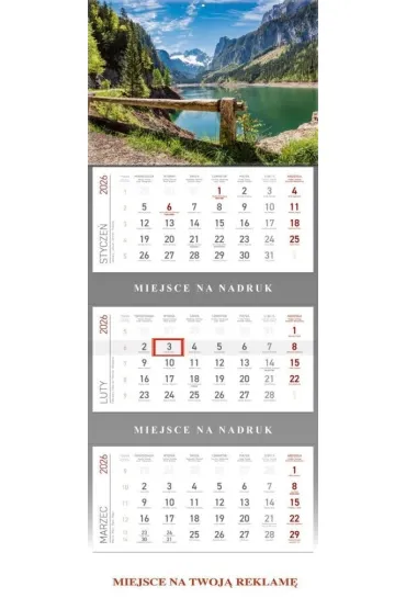 Kalendarz 2026 ścienny trójdzielny Górskie jezioro