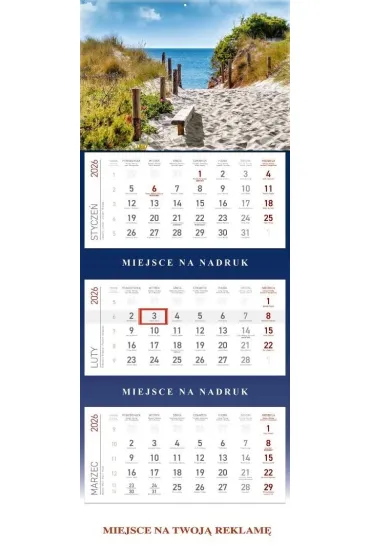 Kalendarz 2026 ścienny trójdzielny Morze