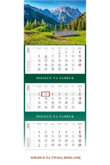 Kalendarz 2026 ścienny trójdzielny Góry