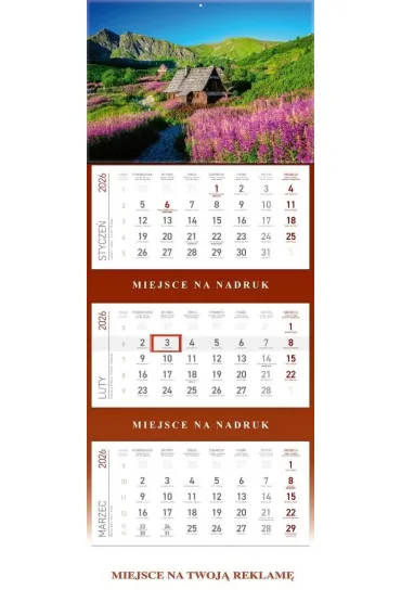 Kalendarz 2026 ścienny trójdzielny Hala...