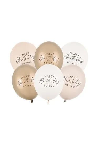Balony Happy Birthday mix beżowy 30cm 50 szt
