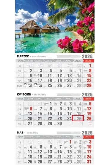 Kalendarz 2026 trójdzielny ekonomiczny tropiki