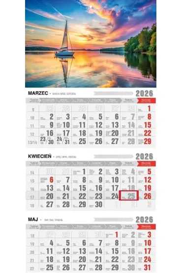 Kalendarz 2026 trójdzielny z magnesen mazury