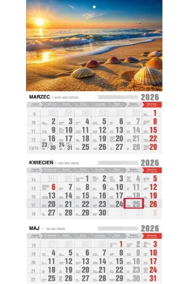Kalendarz 2026 trójdzielny z magnesem plaża