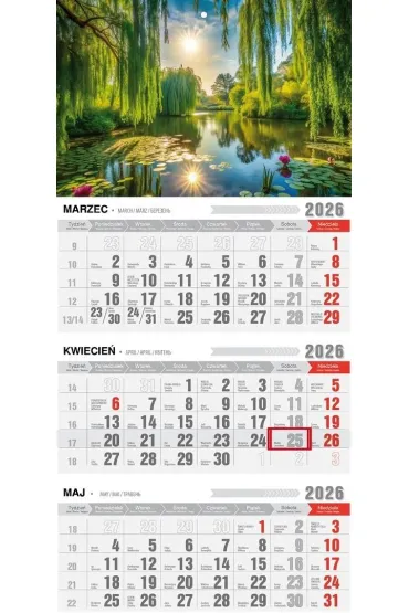 Kalendarz 2026 trójdzielny z magnesem wiosna