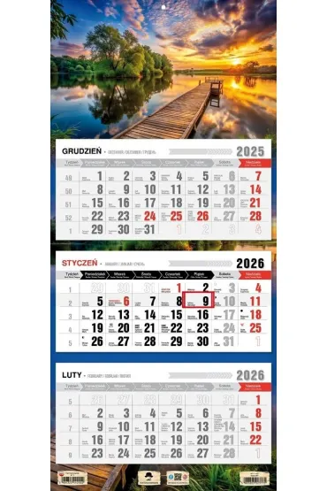 Kalendarz 2026 trójdzielny płaska główka mazury