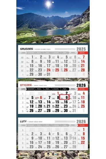 Kalendarz 2026 trójdzielny płaska główka staw