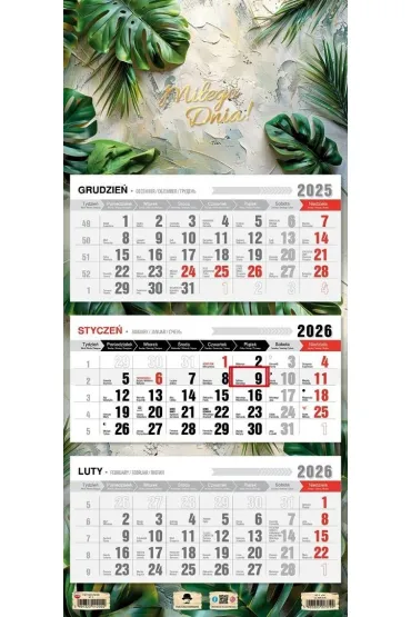 Kalendarz 2026 trójdzielny płaska główka glamour