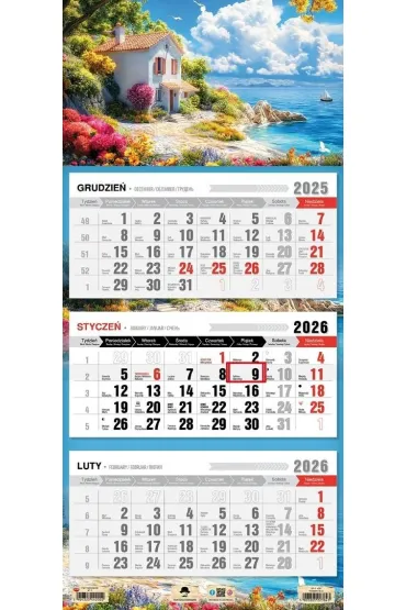 Kalendarz 2026 trójdzielny płaska główka romantico