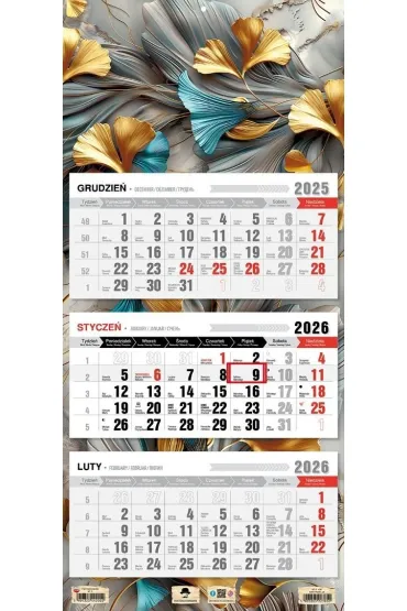 Kalendarz 2026 trójdzielny płaska główka abstrakcj