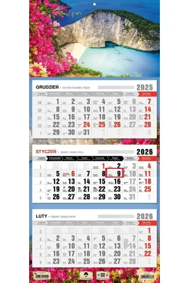 Kalendarz 2026 trójdzielny płaska główka Zakhyntos