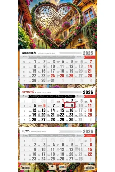 Kalendarz 2026 trójdzielny płaska główka łapacz