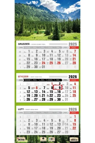 Kalendarz 2026 trójdzielny płaska główka tatry