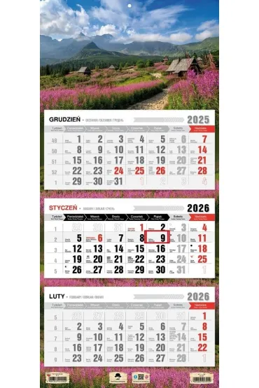 Kalendarz 2026 trójdzielny płaska główka tatry