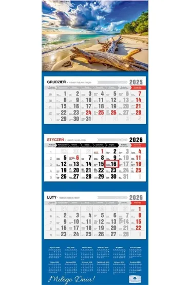 Kalendarz 2026 trójdzielny premium plaża