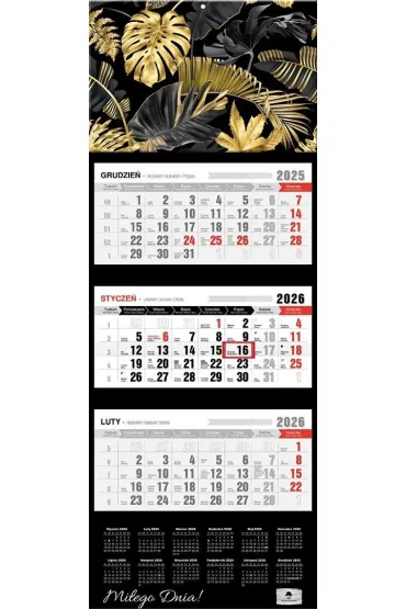 Kalendarz 2026 trójdzielny premium glomour black