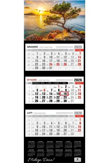 Kalendarz 2026 trójdzielny premium zachód słońca