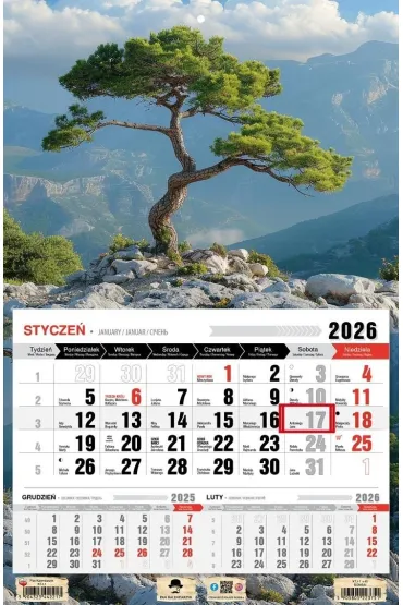 Kalendarz 2026 jednodzielny bonsai