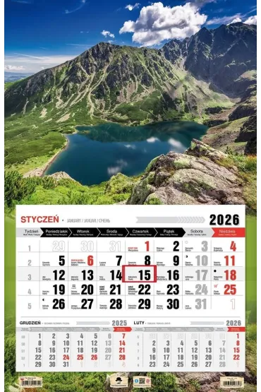Kalendarz 2026 jednodzielny 3XL Tatry