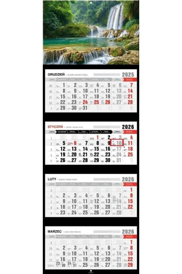 Kalendarz 2026 czterodzielny premium wodospad