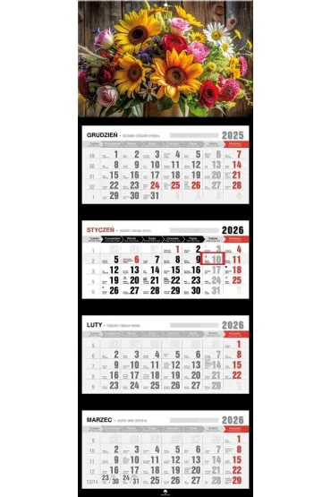 Kalendarz 2026 czterodzielny premium kwiaty