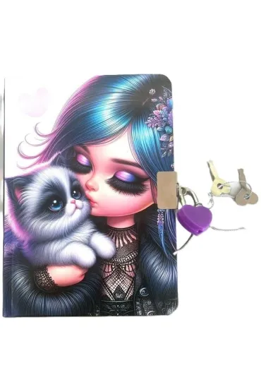 Pamiętnik z kłódką A6/64K gładki Dziewczynka z kot