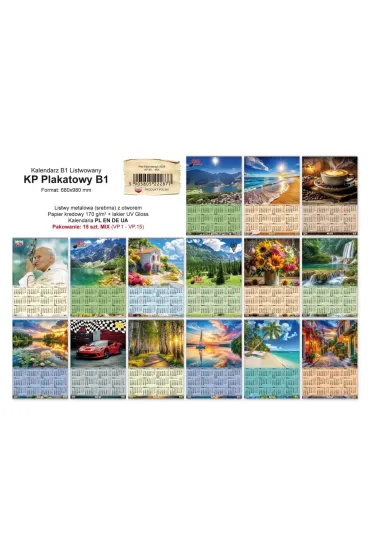 Kalendarz 2026 B1 plakatowy z listwą (15 szt)
