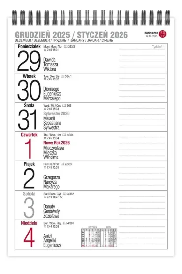 Kalendarz 2026 A5 biurkowy tygodniowy MIX