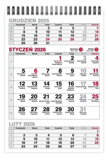 Kalendarz 2026 A5 biurkowy trójdzielny pionowy MIX