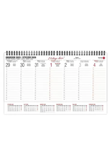 Kalendarz 2026 biurkowy tygodniowy poprzeczny