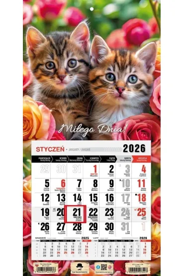 Kalendarz 2026 jednodzielny mini kotki