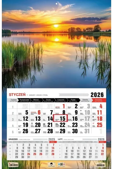 Kalendarz 2026 jednodzielny 3XL Mazury