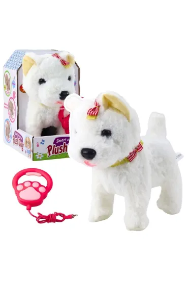 Piesek interaktywny na smyczy biały