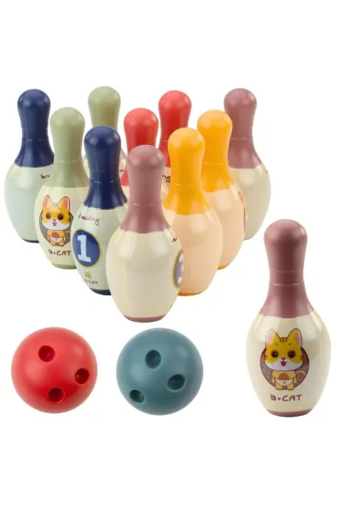 Kręgle z kotkami 10 szt + 2 kule