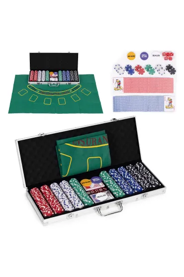 Zestaw do pokera blackjacka 500 żetonów 2 talie kart kości mata do gry zamykana walizka