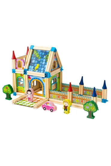  Drewniane klocki konstrukcyjne budowanie domek 6w1