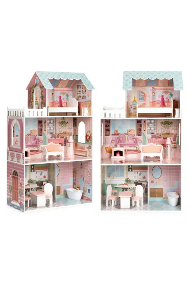 Duży domek dla lalek z kompletem mebelków