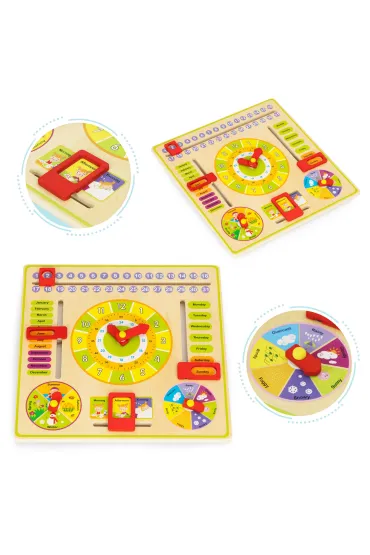 Drewniana tablica edukacyjna manipulacyjna kalendarz zegar