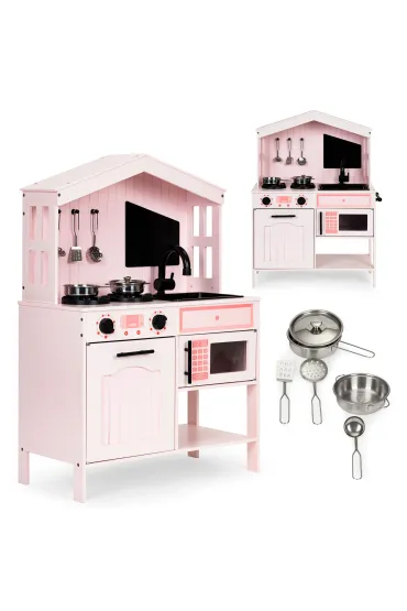 Drewniana kuchnia dla dzieci piekarnik palniki mikrofala akcesoria